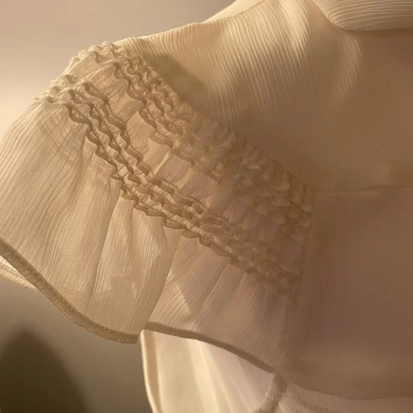 Women’s Cap Sleeve See-Through Cream Top - Picture 3 of 5